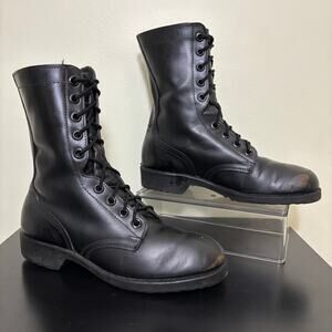 Vintage 1977 U.S. Military Combat Boots 7.5W Leather Black Army Issue 3-77